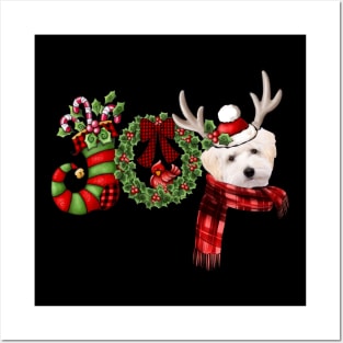 Christmas Joy Dwarf Stocking Reindeer White Maltipoo Posters and Art